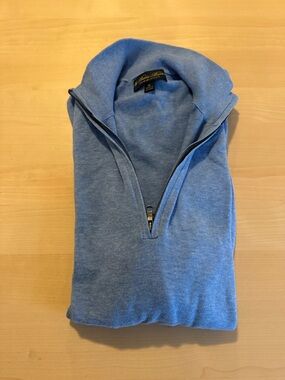 Brooks Brothers Light Blue Supima Cotton 1/4 Zip Sweater Mens, XL
